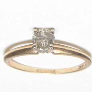 1/4 0.25 ct Natural Diamond Solitaire Engagement Ring 14K Solid Gold Art Deco 6